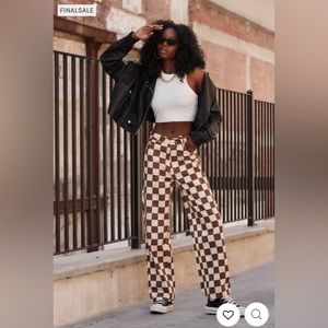 NWT 12th Tribe Midland Brown Checkered Jeans - L